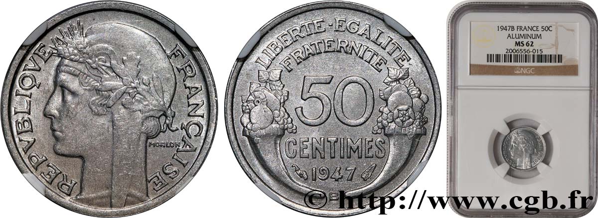 50 centimes Morlon, légère 1947 Beaumont-Le-Roger F.194/11 VZ62 NGC