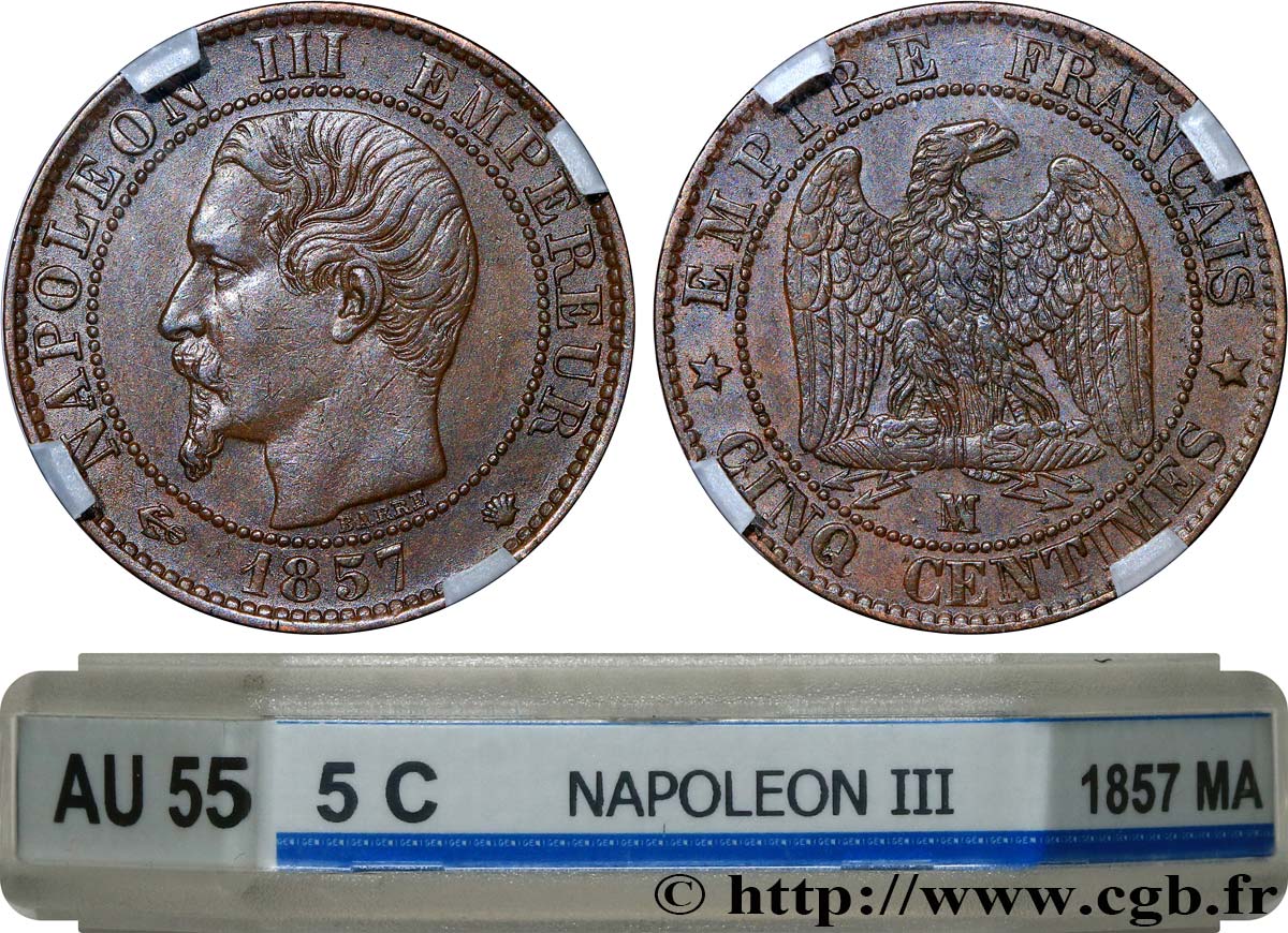 Cinq centimes Napoléon III, tête nue 1857 Marseille F.116/42 SUP55 GENI