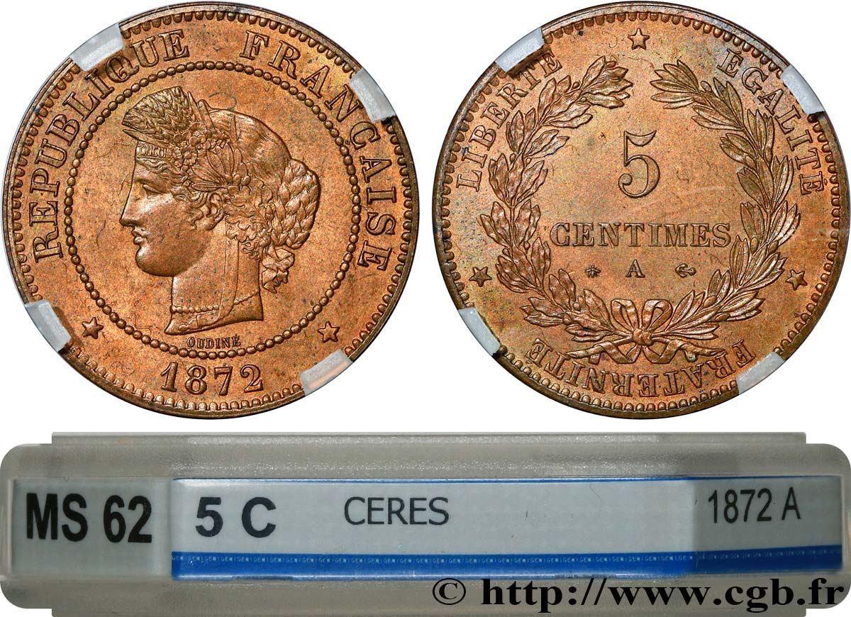 5 centimes Cérès 1872 Paris F.118/4 SUP62 GENI