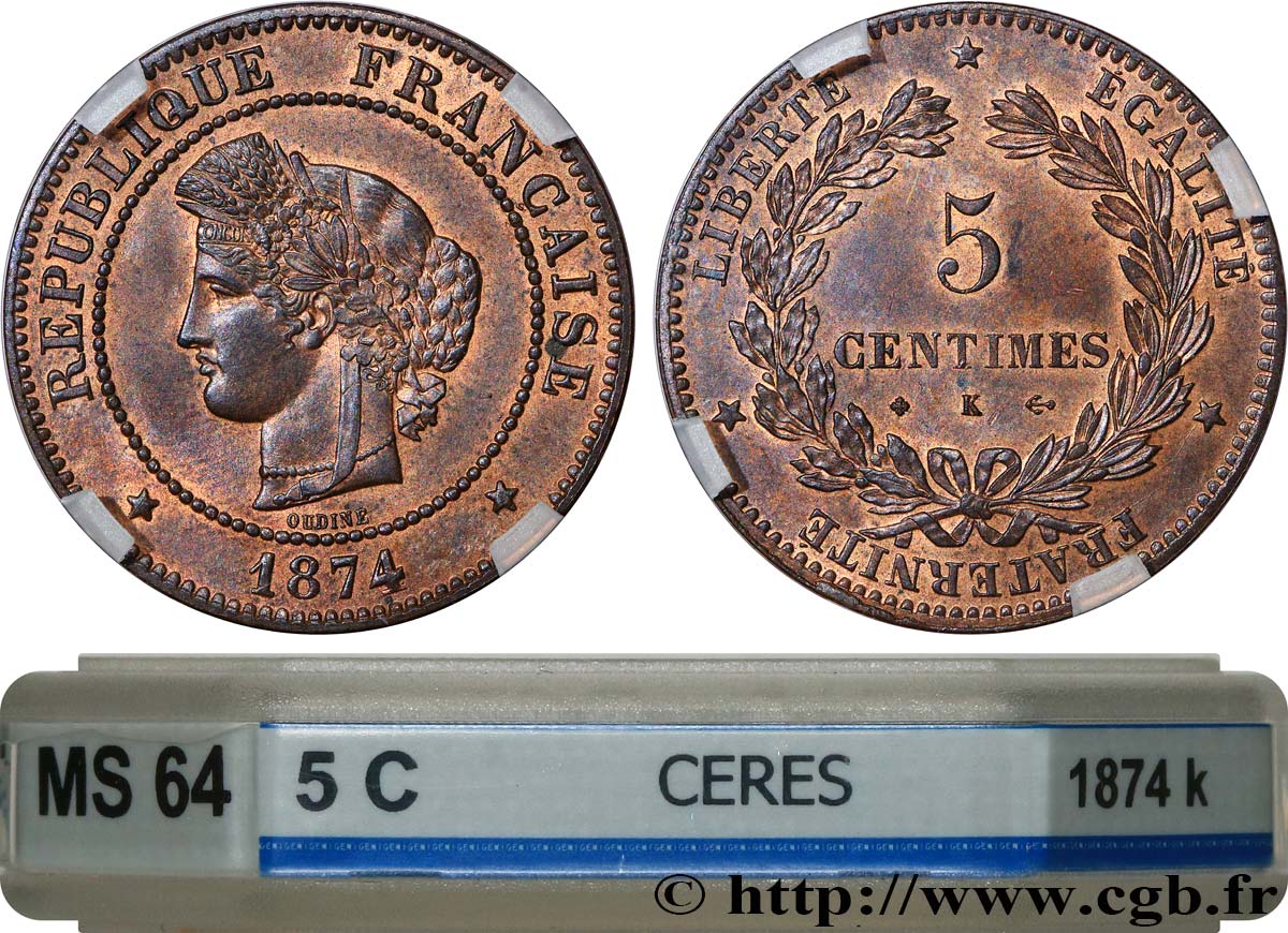 5 centimes Cérès 1874 Bordeaux F.118/10 SPL64 GENI