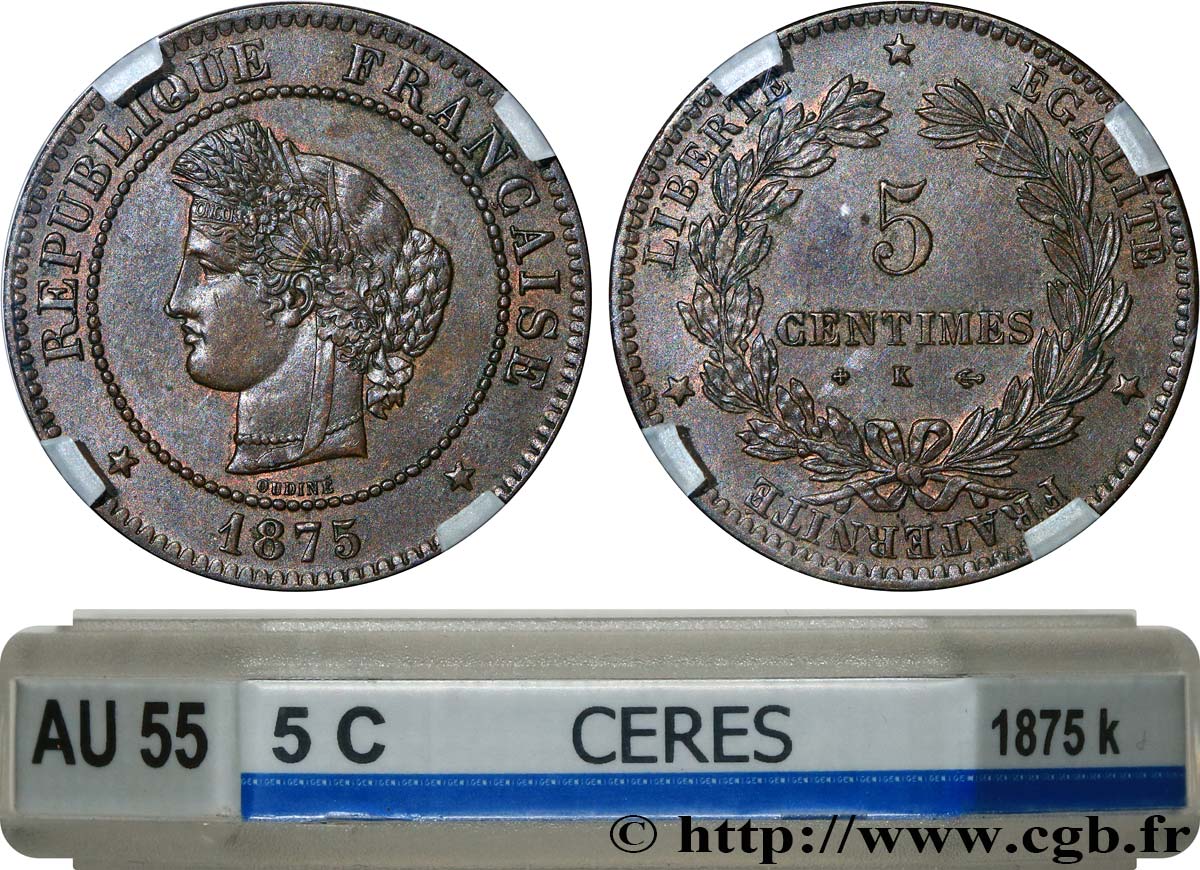 5 centimes Cérès 1875 Bordeaux F.118/12 SPL55 GENI