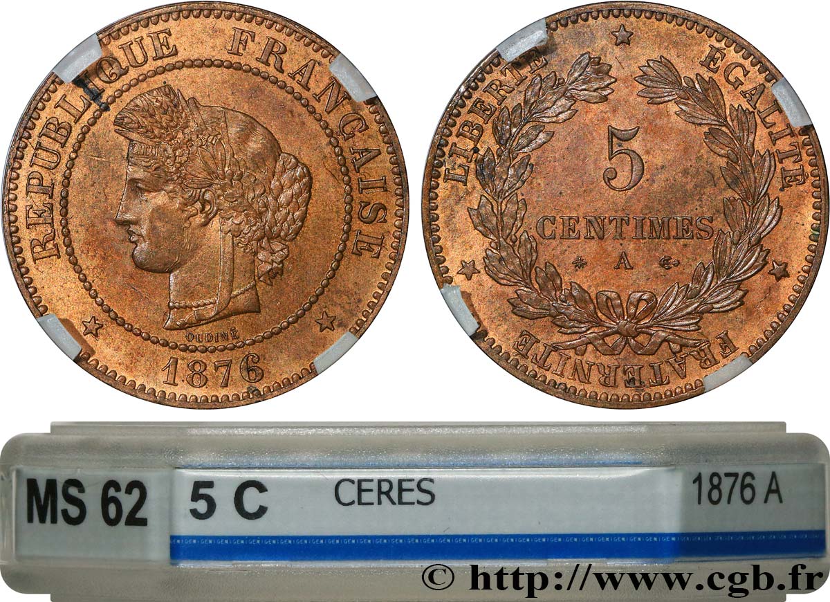 5 centimes Cérès 1876 Paris F.118/13 EBC62 GENI