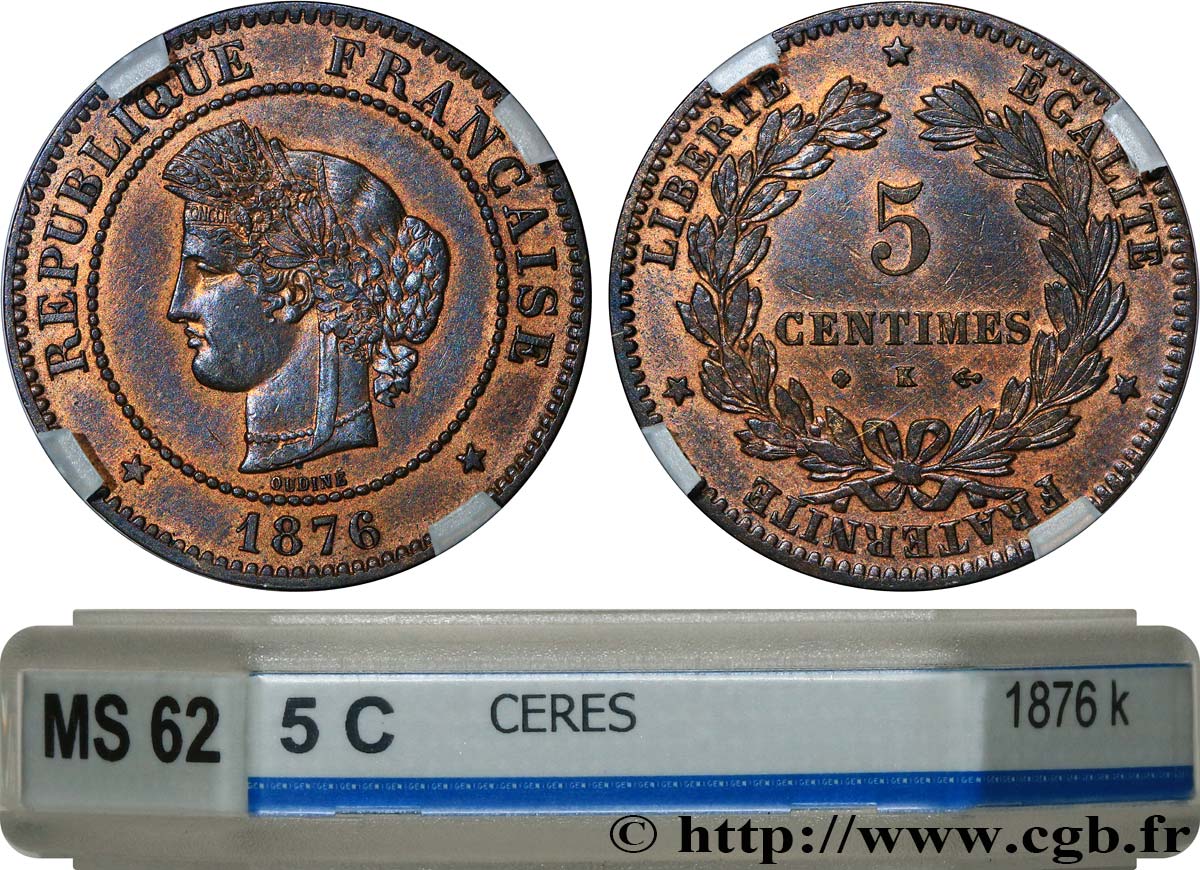 5 centimes Cérès 1876 Bordeaux F.118/14 SPL62 GENI