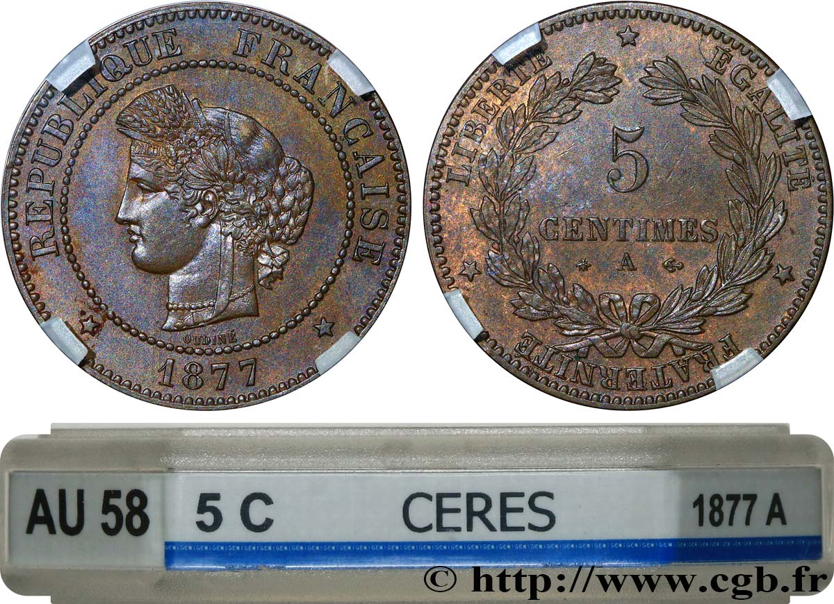 5 centimes Cérès 1877 Paris F.118/15 SUP58 GENI