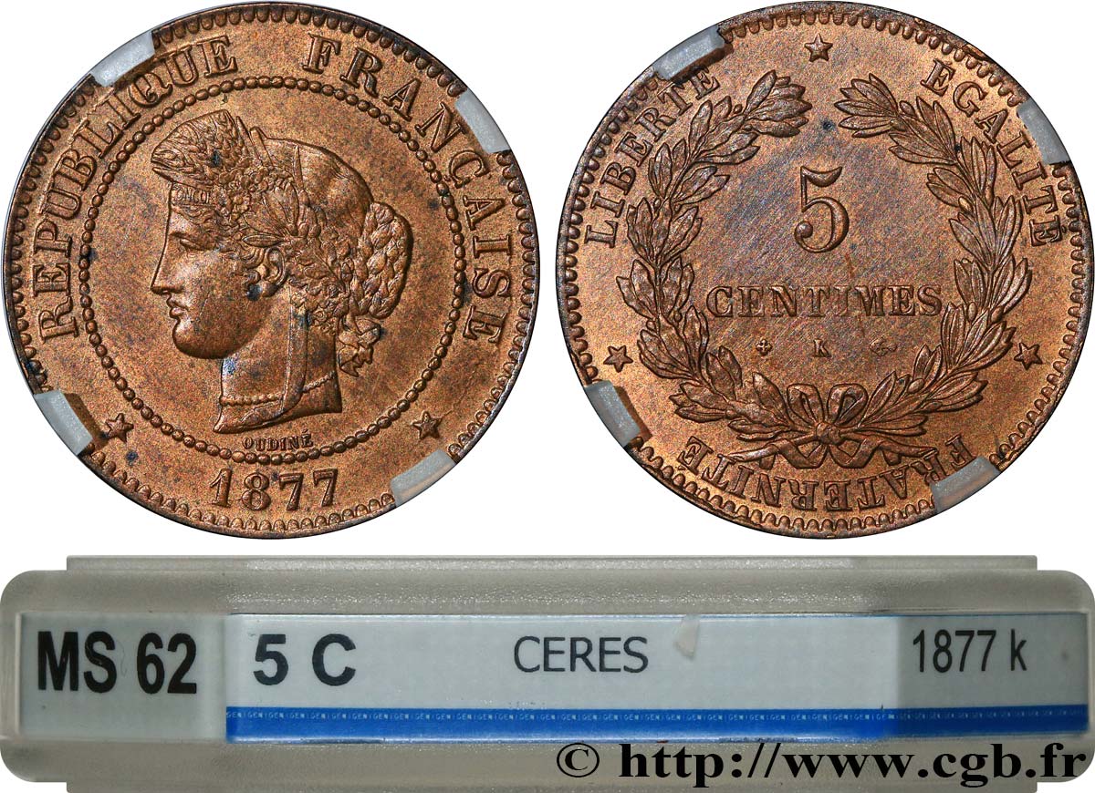5 centimes Cérès 1877 Bordeaux F.118/16 EBC62 GENI