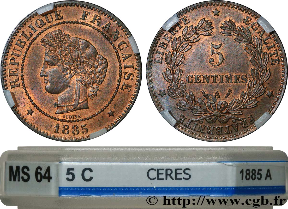 5 centimes Cérès 1885 Paris F.118/27 fST64 GENI