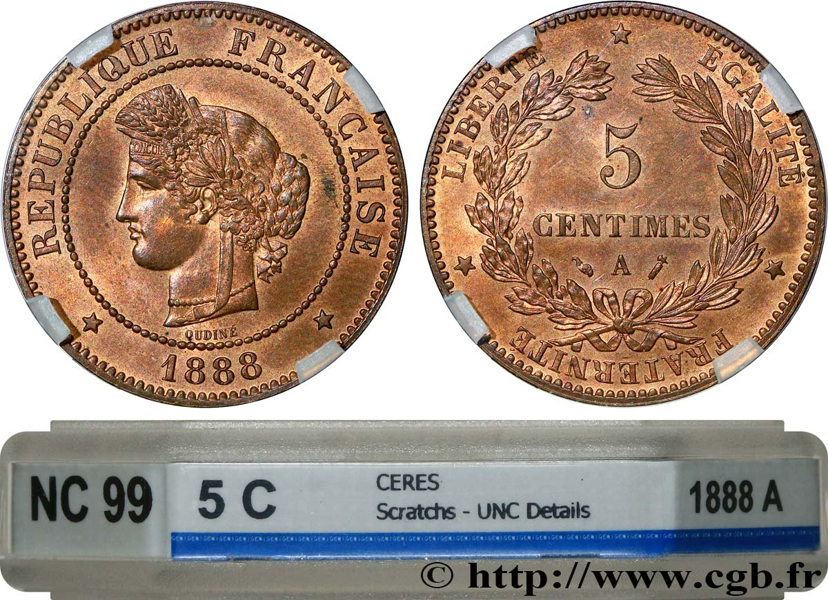 5 centimes Cérès 1888 Paris F.118/30 SPL+ GENI