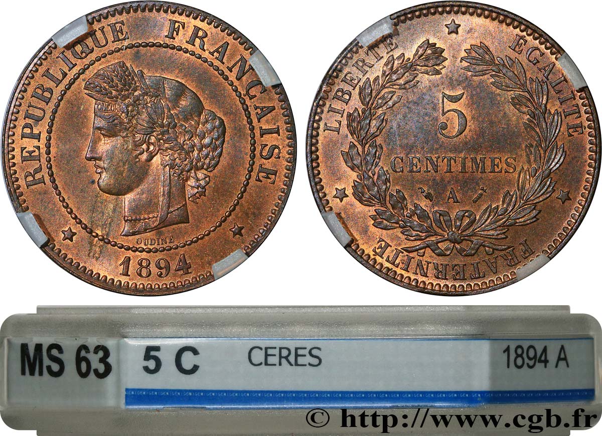 5 centimes Cérès 1894 Paris F.118/36 SPL63 GENI