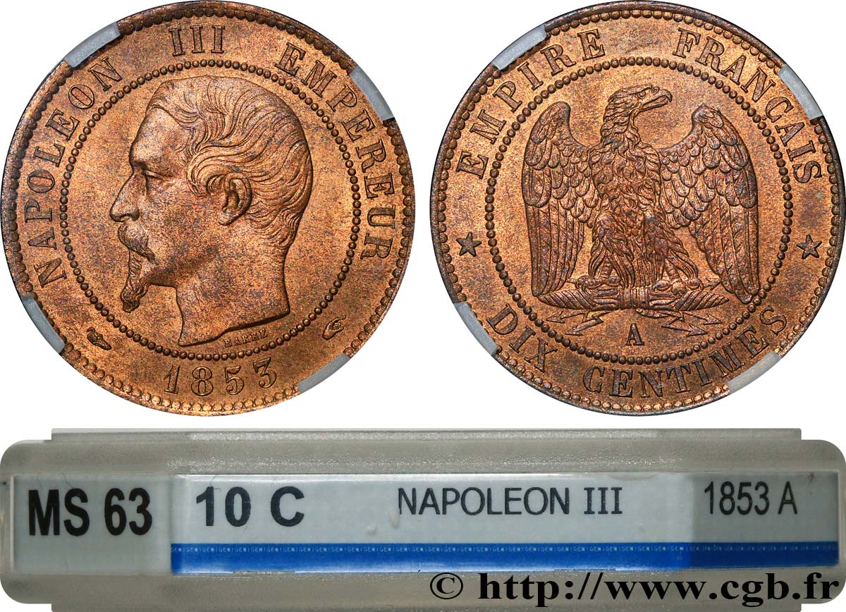 Dix centimes Napoléon III, tête nue 1853 Paris F.133/2 SC63 GENI