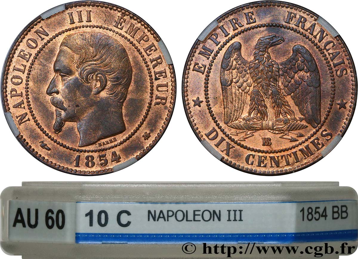 Dix centimes Napoléon III, tête nue 1854 Strasbourg F.133/13 VZ60 GENI