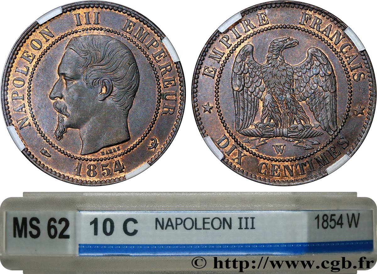 Dix centimes Napoléon III, tête nue 1854 Lille F.133/18 VZ62 GENI