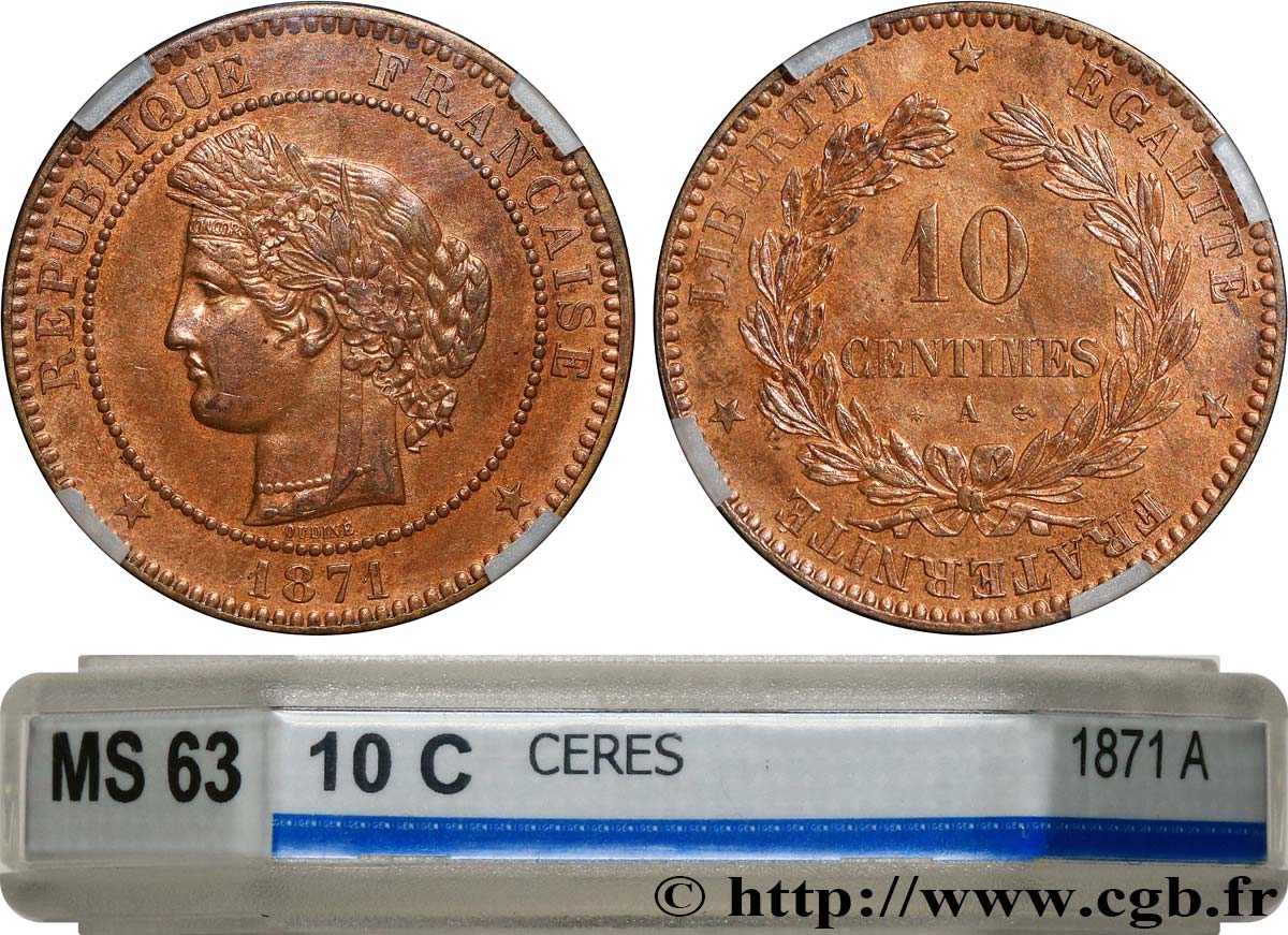 10 centimes Cérès 1871 Paris F.135/5 fST63 GENI