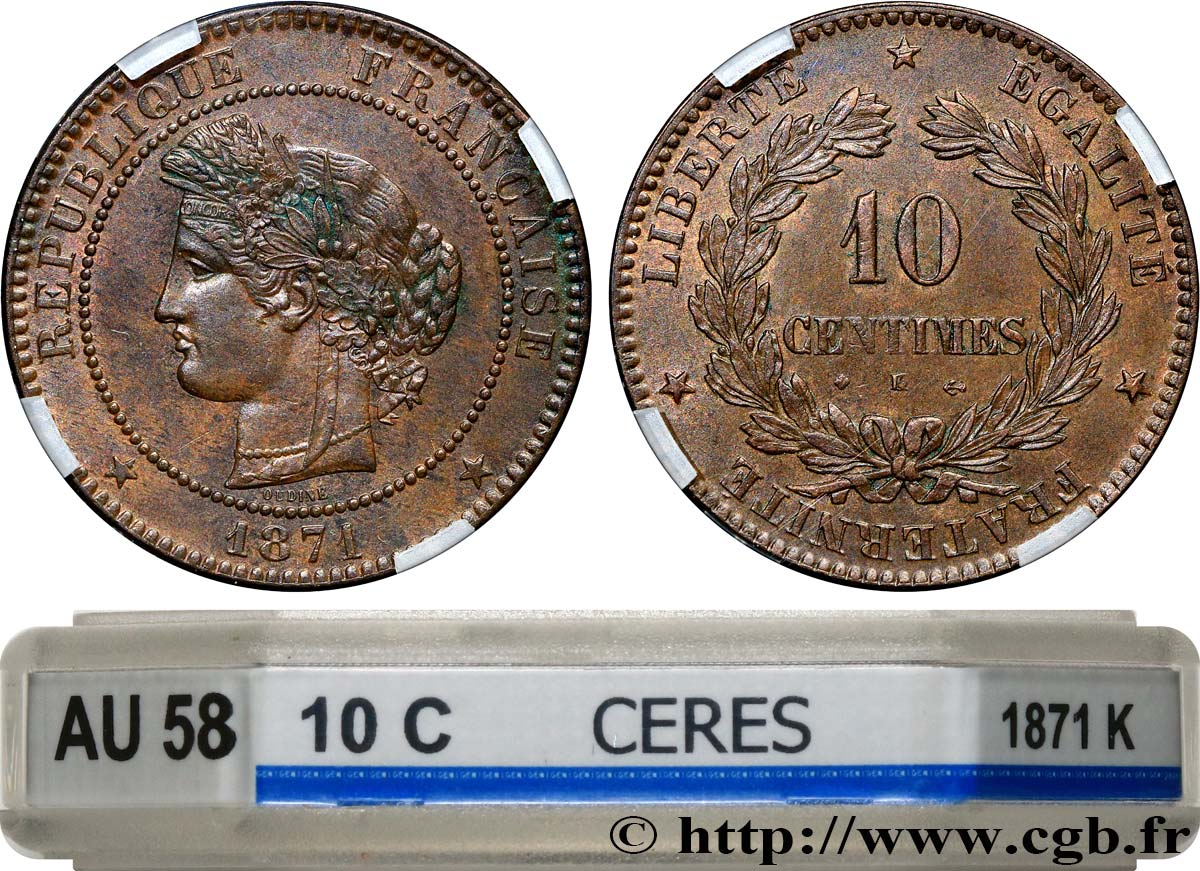 10 centimes Cérès 1871 Bordeaux F.135/7 SPL58 GENI