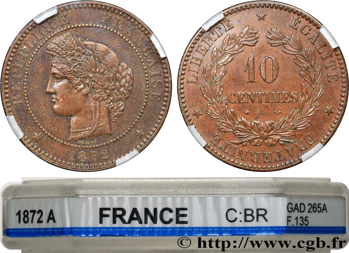 10 centimes Cérès 1872 Paris F.135/8 MBC+ GENI