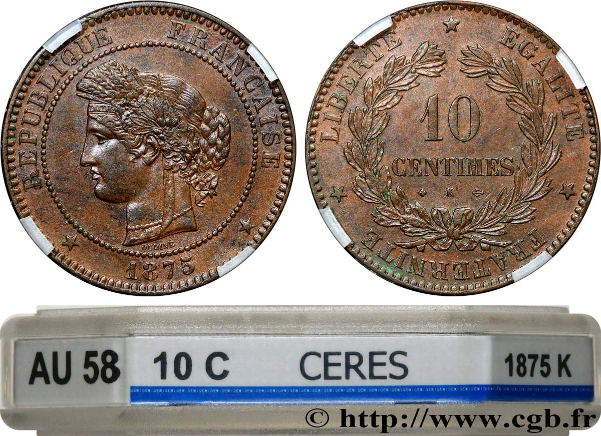 10 centimes Cérès 1875 Bordeaux F.135/15 SUP58 GENI