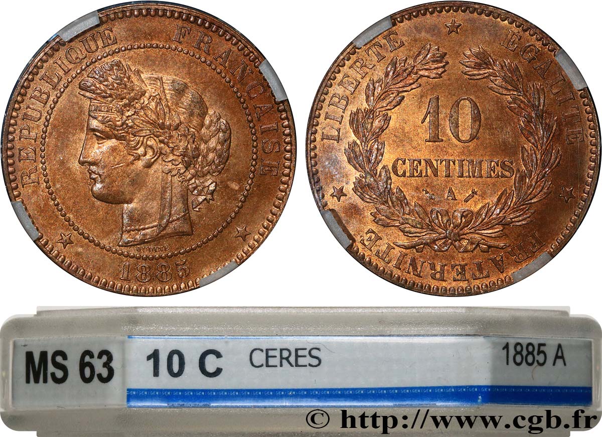 10 centimes Cérès 1885 Paris F.135/29 MS63 GENI