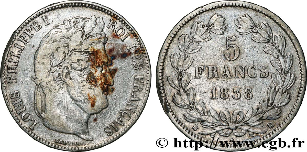 5 francs IIe type Domard 1838 Bordeaux F.324/72 VF 
