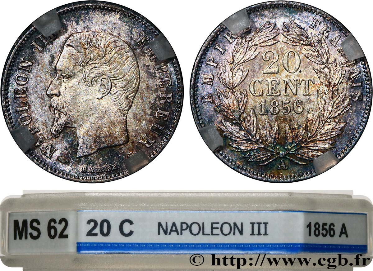 20 centimes Napoléon III, tête nue 1856 Paris F.148/4 SUP62 GENI