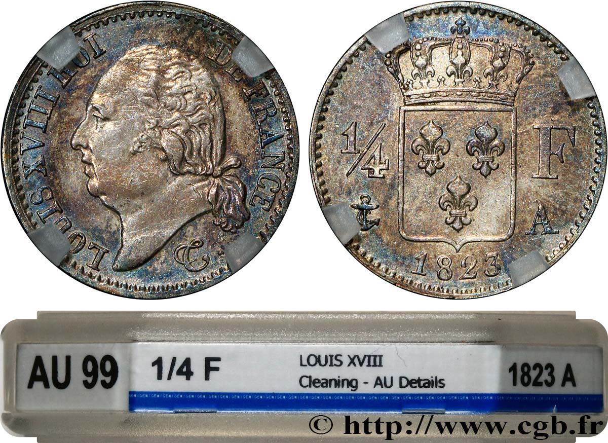 1/4 franc Louis XVIII 1823 Paris F.163/24 TTB+ GENI