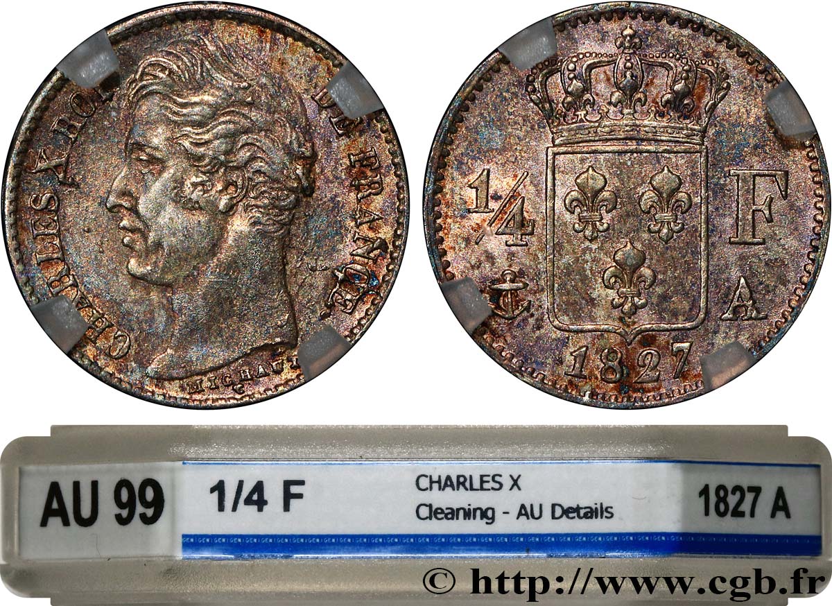 1/4 franc Charles X 1827 Paris F.164/10 TTB+ GENI