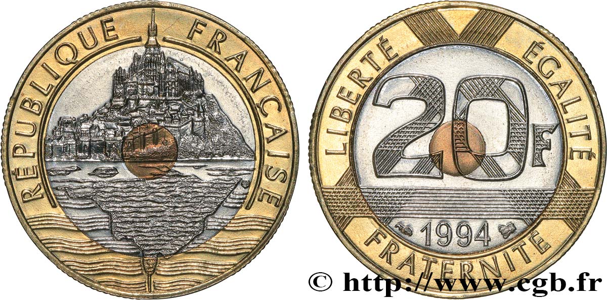 20 francs Mont Saint-Michel, différent abeille, Brillant Universel 1994 Pessac F.403/10 FDC 