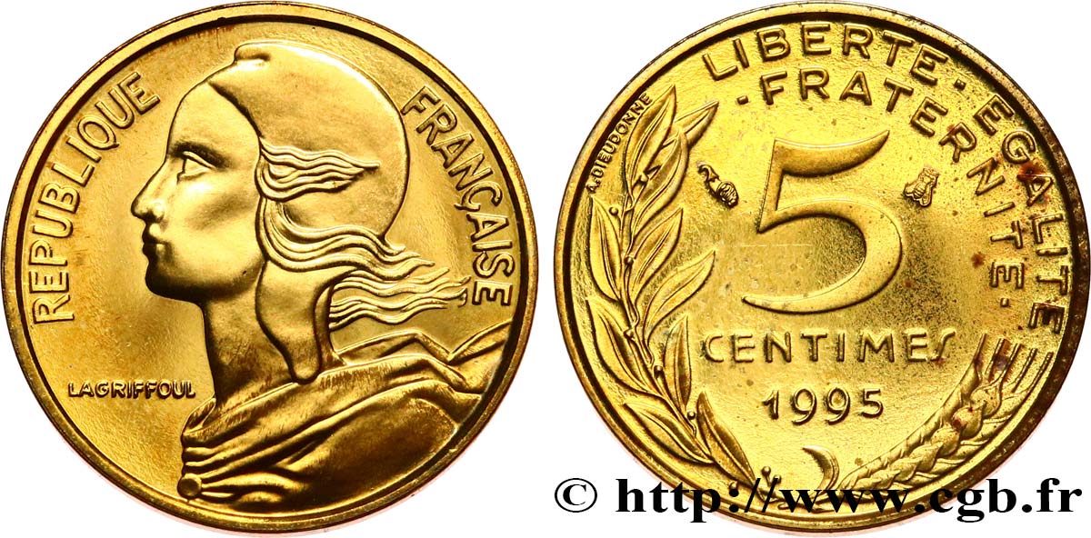 5 centimes Marianne, Belle Épreuve, 4 plis 1995 Pessac F.125/37 var. SC 