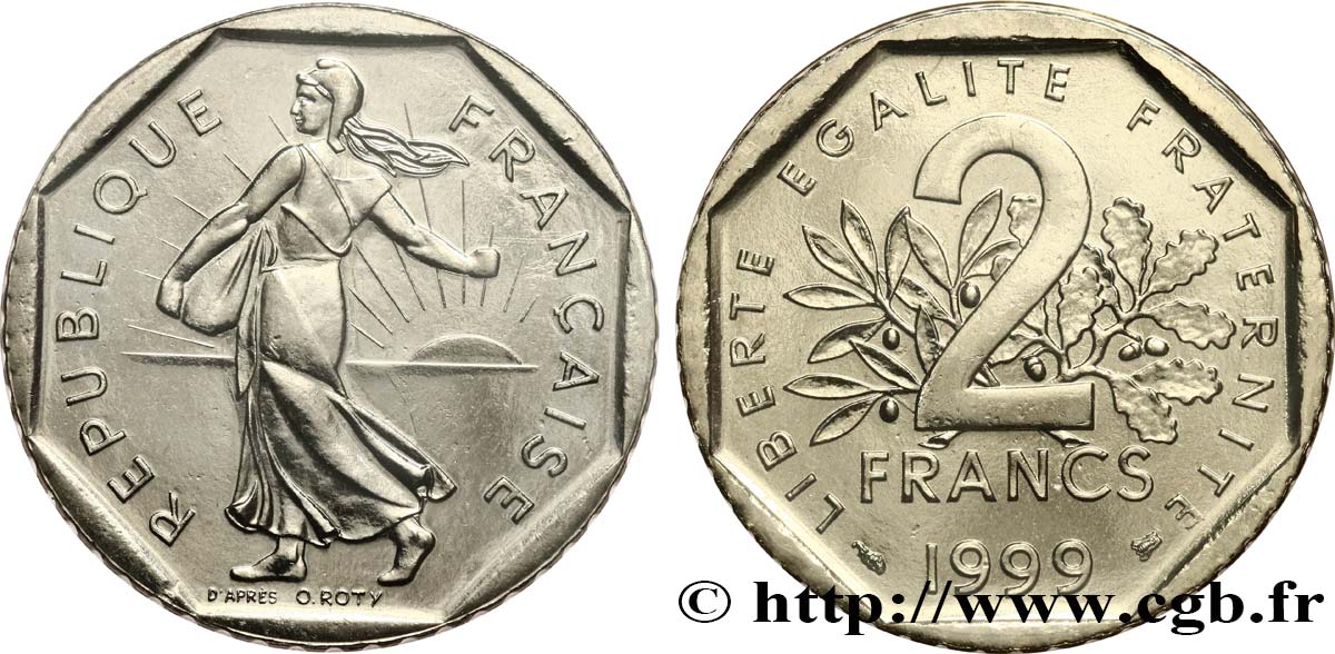 2 francs Semeuse, nickel, BU (Brillant Universel) 1999 Pessac F.272/27 MS 