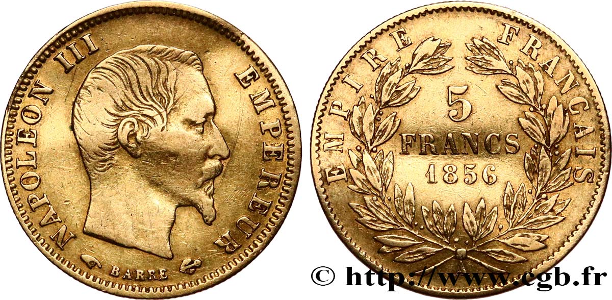 5 francs or Napoléon III, tête nue, grand module 1856 Paris F.501/2 TB 