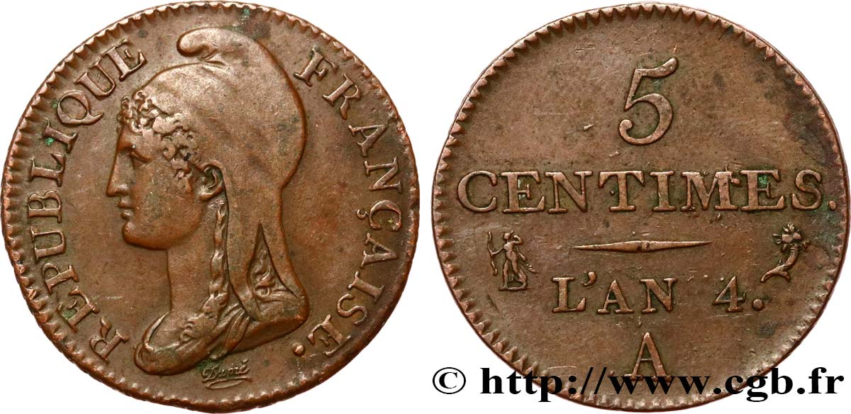 5 centimes Dupré, petit module 1796 Paris F.113/1 MBC50 