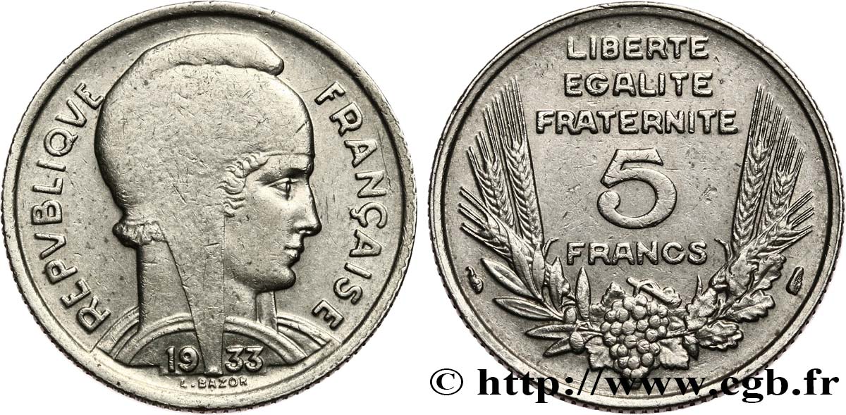 5 francs Bazor 1933  F.335/2 SS45 
