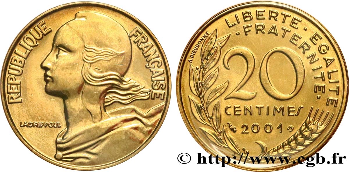 20 centimes Marianne, BU (Brillant Universel) 2001 Pessac F.156/46 MS 