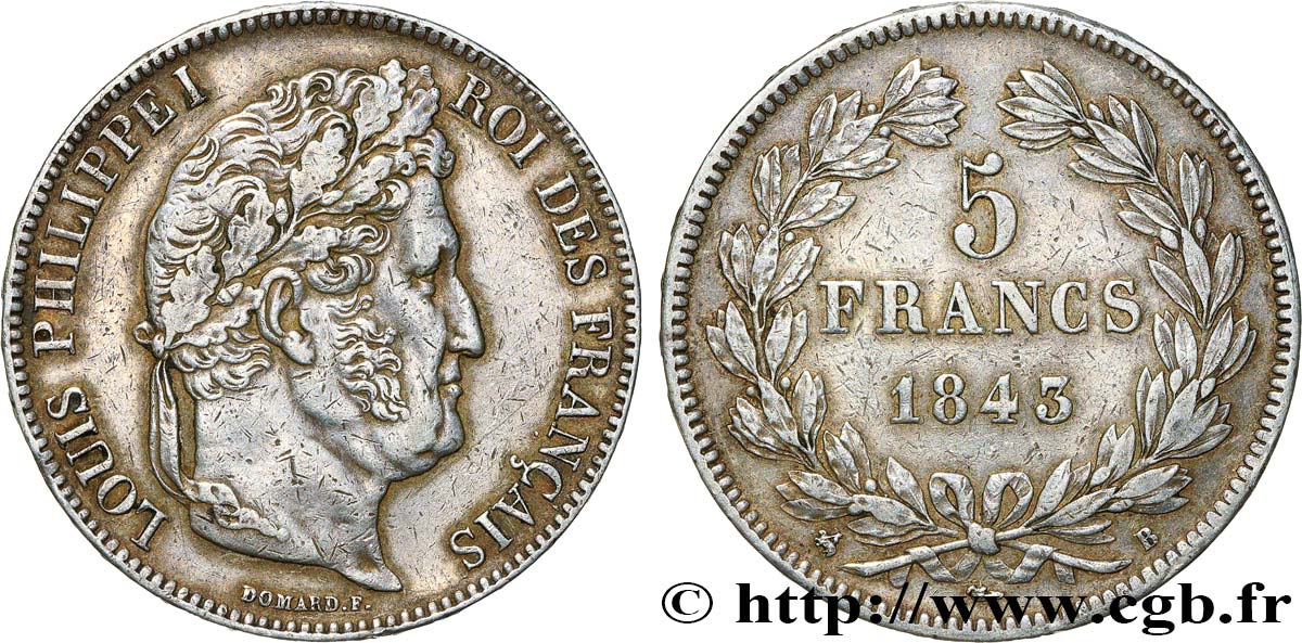 5 francs IIe type Domard 1843 Rouen F.324/101 XF 