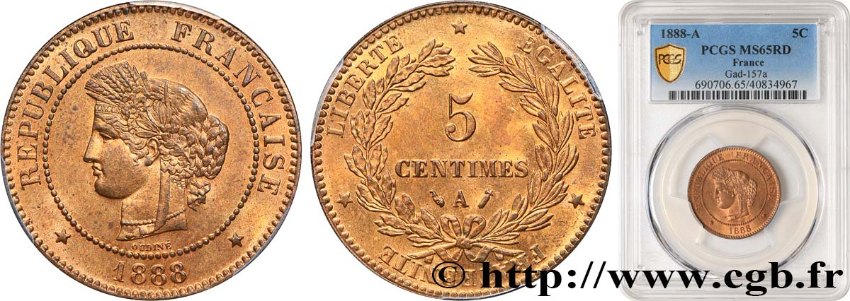 5 centimes Cérès 1888 Paris F.118/30 FDC65 PCGS