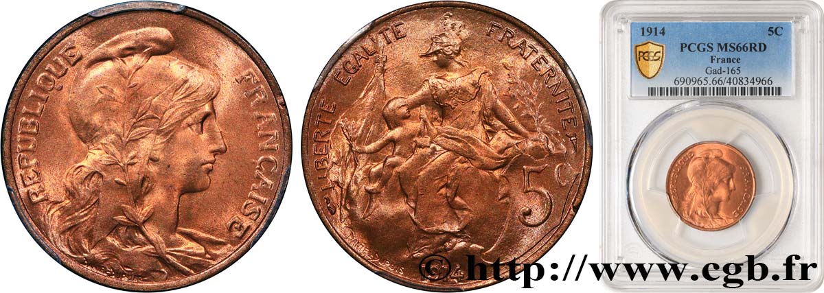 5 centimes Daniel-Dupuis 1914  F.119/26 FDC66 PCGS