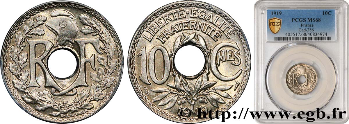10 centimes Lindauer 1919  F.138/3 ST68 PCGS