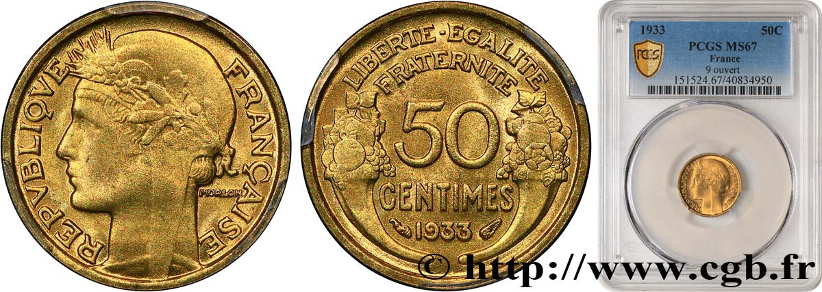 50 centimes Morlon 1933  F.192/10 FDC67 PCGS