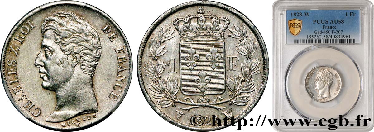 1 franc Charles X 1828 Lille F.207/48 EBC58 PCGS