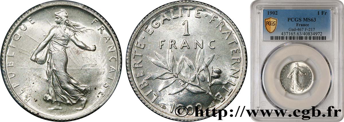 1 franc Semeuse 1902 Paris F.217/7 SPL63 PCGS