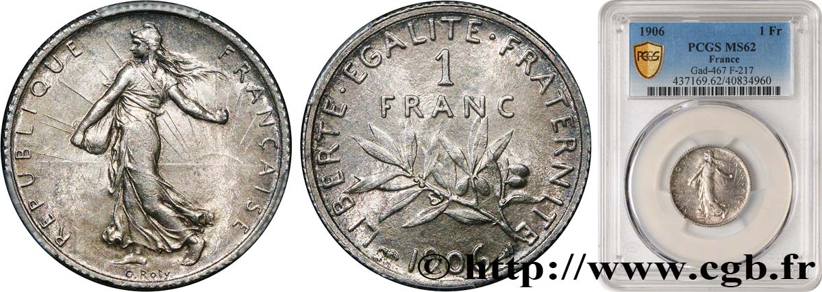1 franc Semeuse 1906 Paris F.217/11 VZ62 PCGS