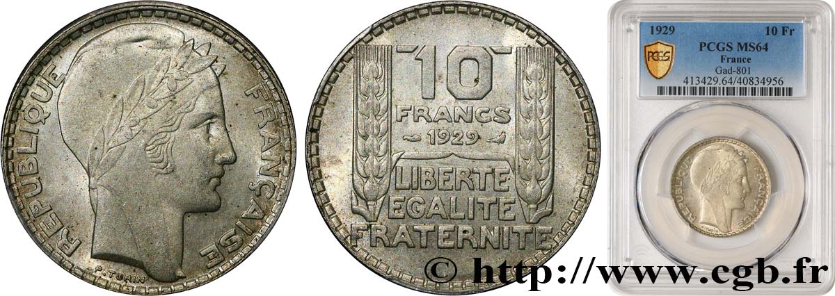 10 francs Turin 1929  F.360/2 MS64 PCGS