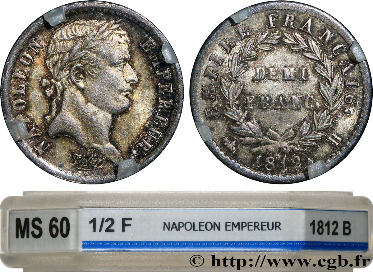 Demi-franc Napoléon Ier tête laurée, Empire français 1812 Rouen F.178/36 SUP60 GENI