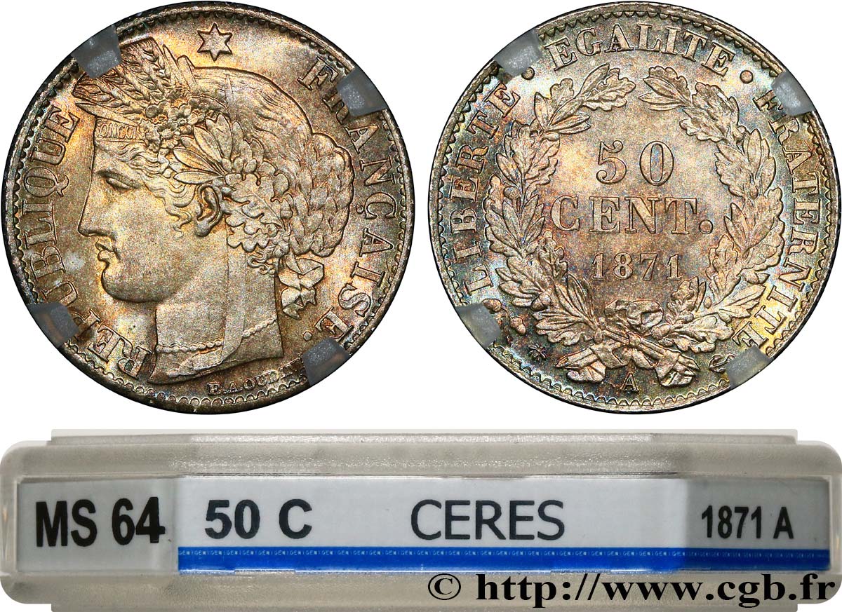 50 centimes Cérès, IIIe République 1871 Paris F.189/1 SPL64 GENI
