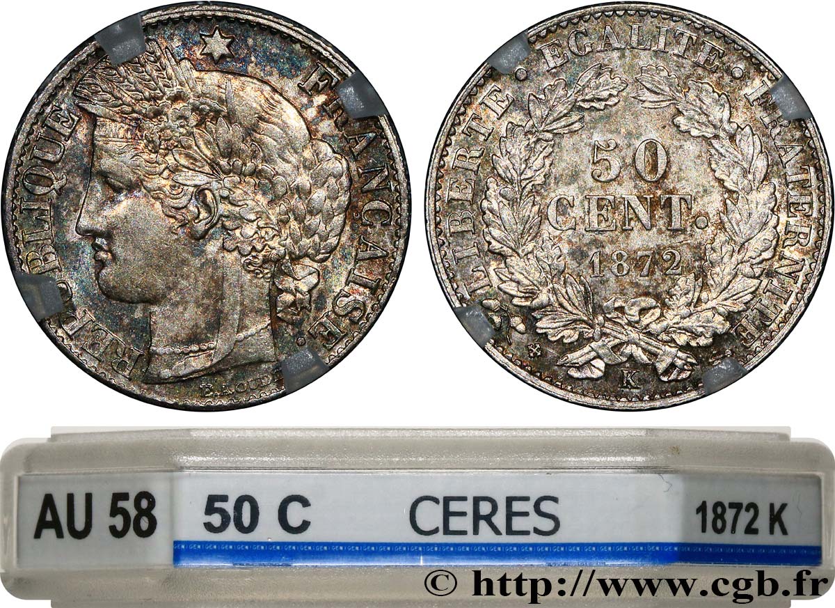 50 centimes Cérès, IIIe République 1872 Bordeaux F.189/4 AU58 GENI