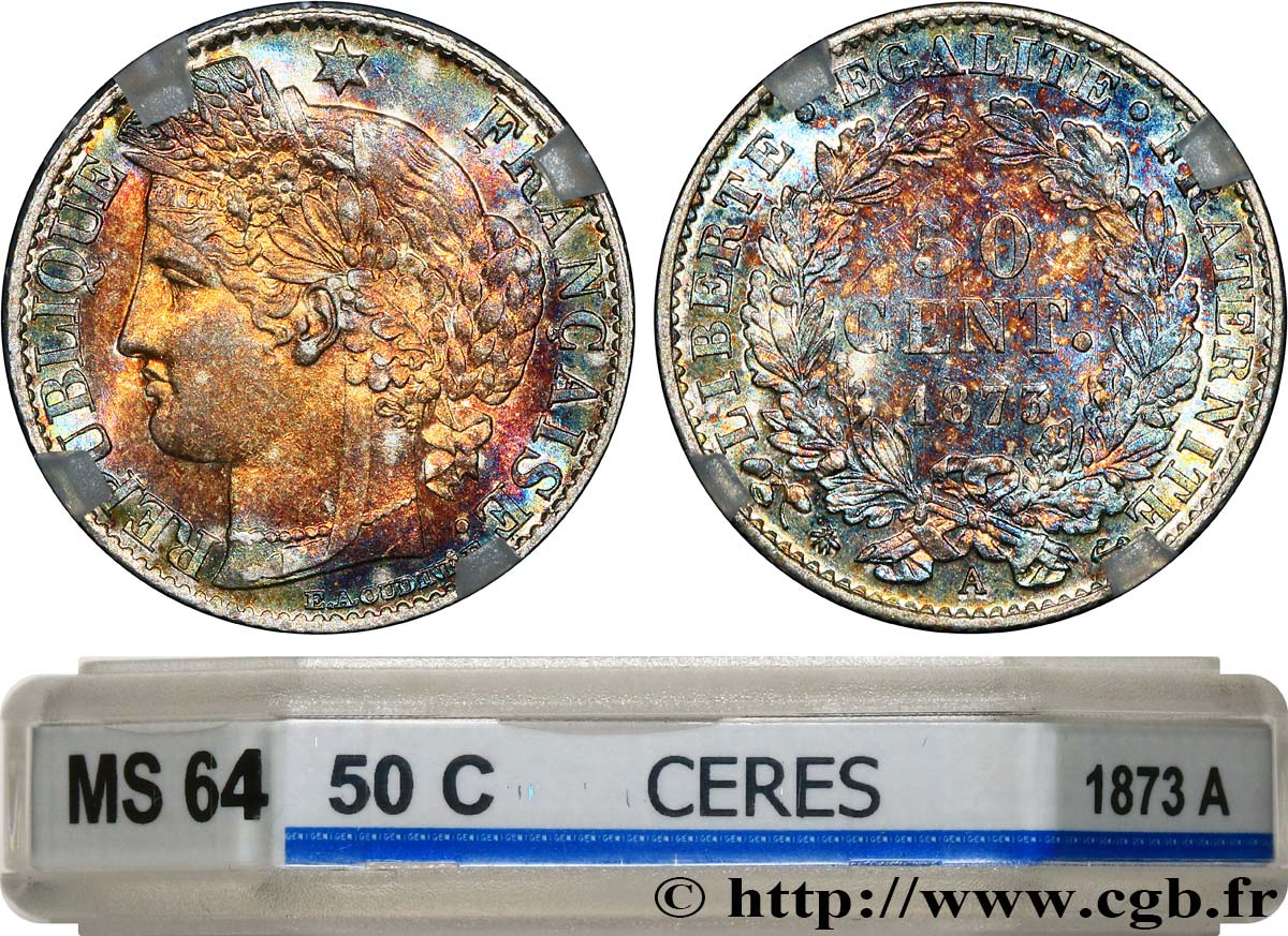 50 centimes Cérès, IIIe République 1873 Paris F.189/5 SPL64 GENI