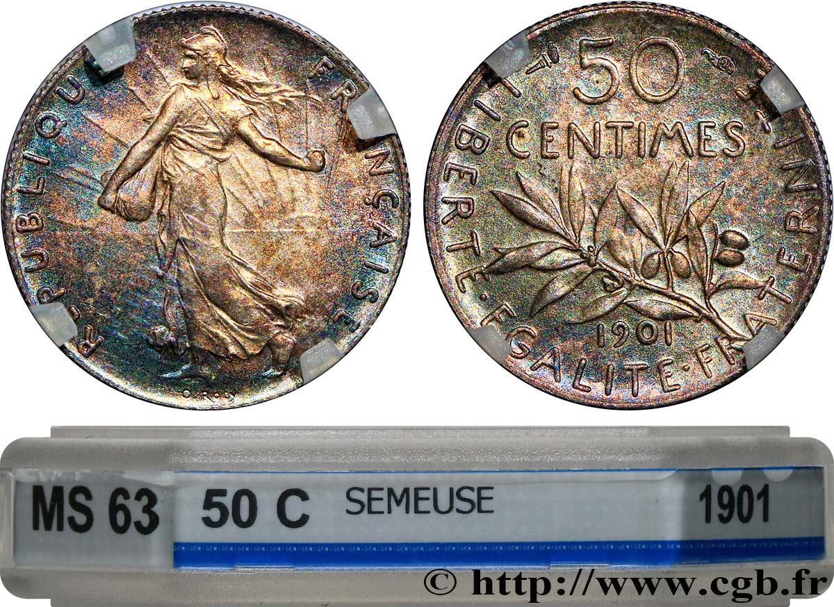 50 centimes Semeuse 1901 Paris F.190/8 MS63 GENI