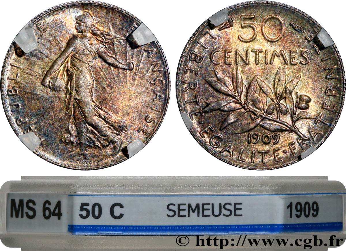 50 centimes Semeuse 1909  F.190/16 fST64 GENI