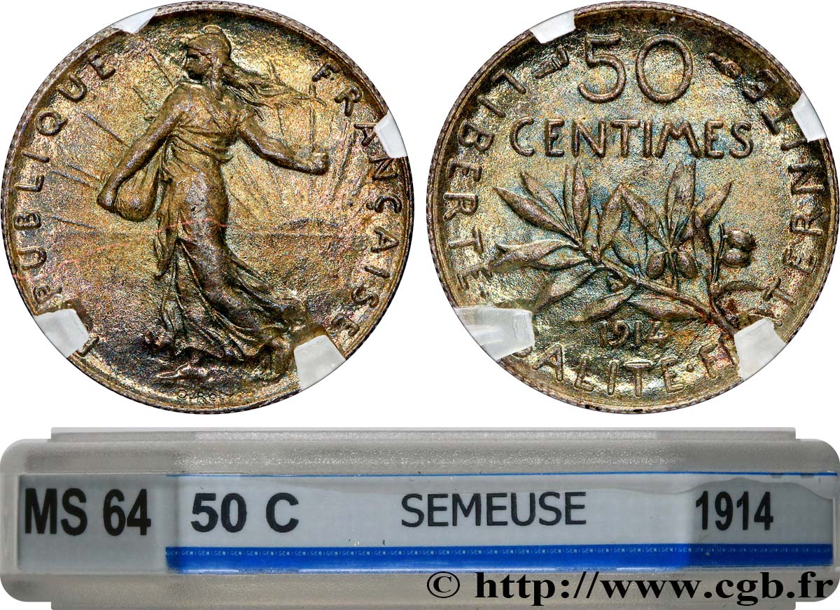 50 centimes Semeuse 1914 Paris F.190/21 MS64 GENI