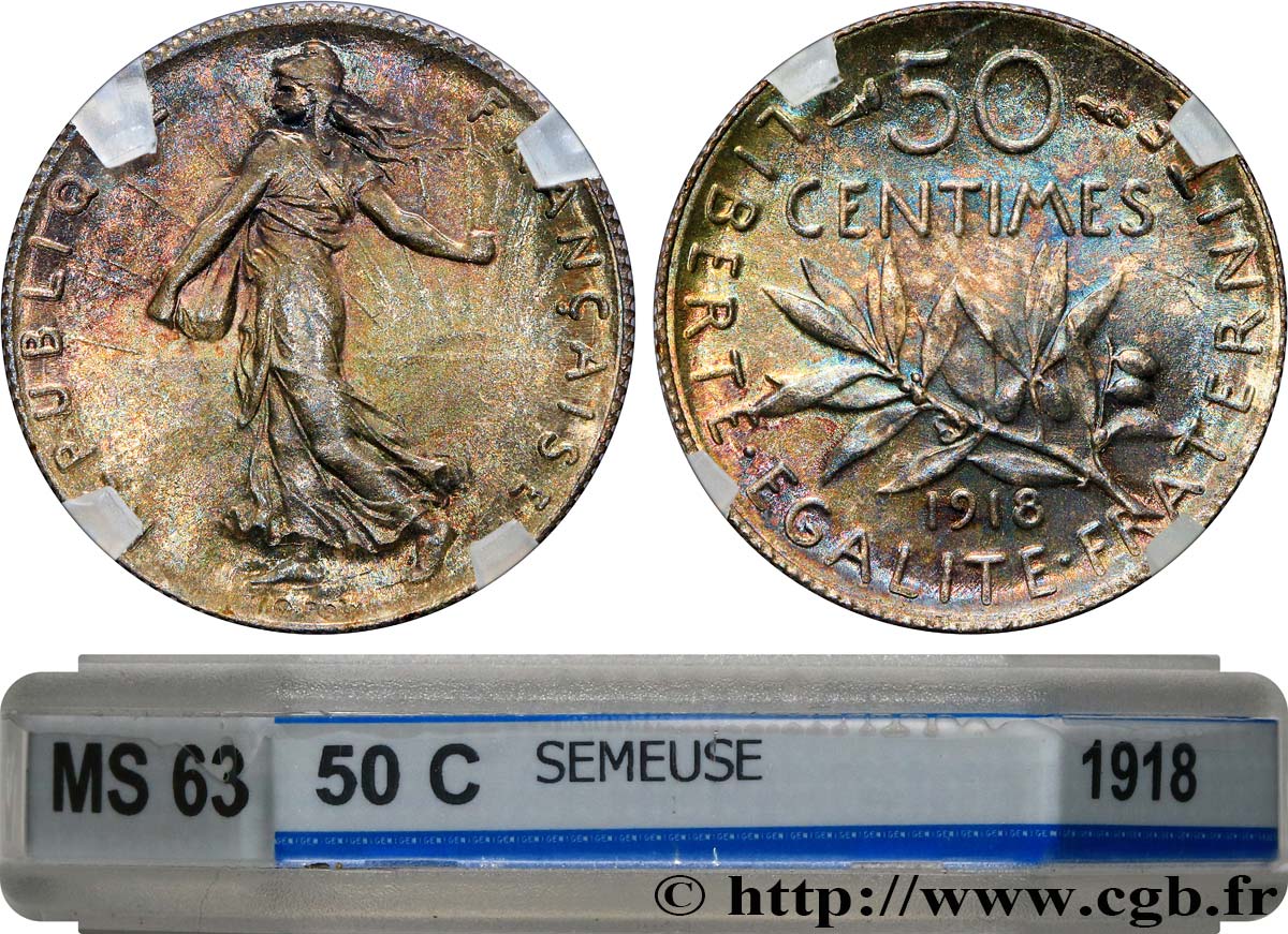 50 centimes Semeuse 1918 Paris F.190/25 SPL63 GENI