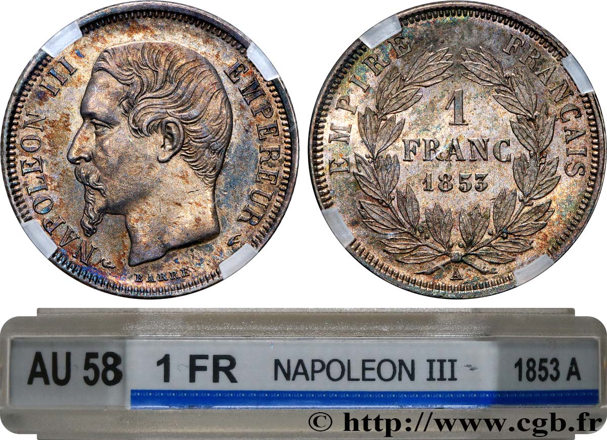 1 franc Napoléon III, tête nue 1853 Paris F.214/1 SPL58 GENI