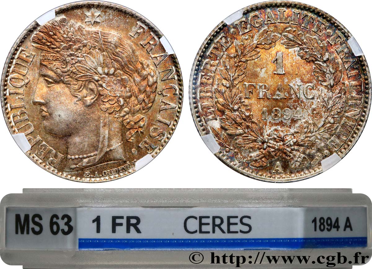 1 franc Cérès, Troisième République 1894 Paris F.216/12 MS63 GENI